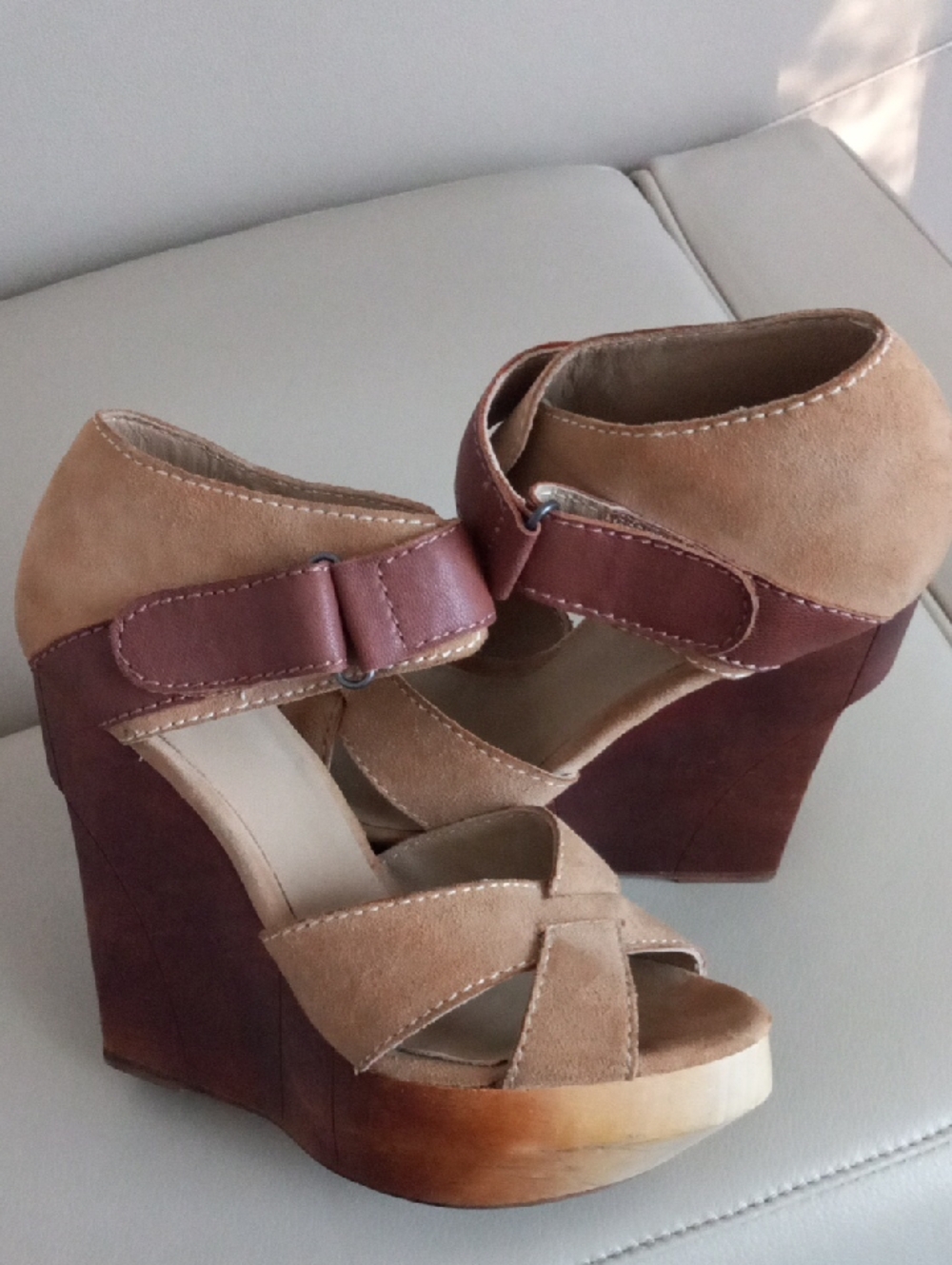 Joe's Jeans Tan and Brown Suede Platform Wedge Sandals Size 6M